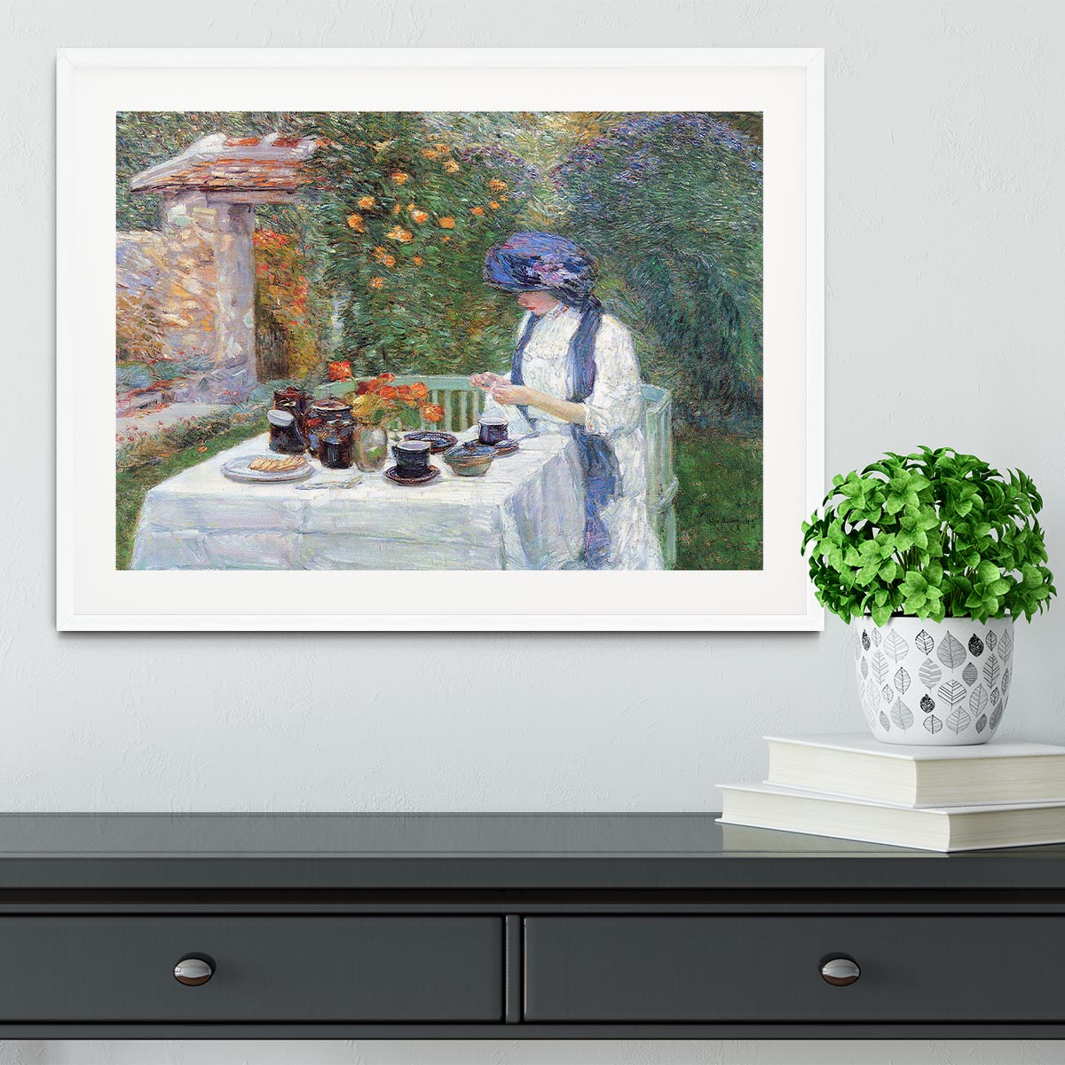 The Terre-Cuits Tea Set by Hassam Framed Print - Canvas Art Rocks - 5