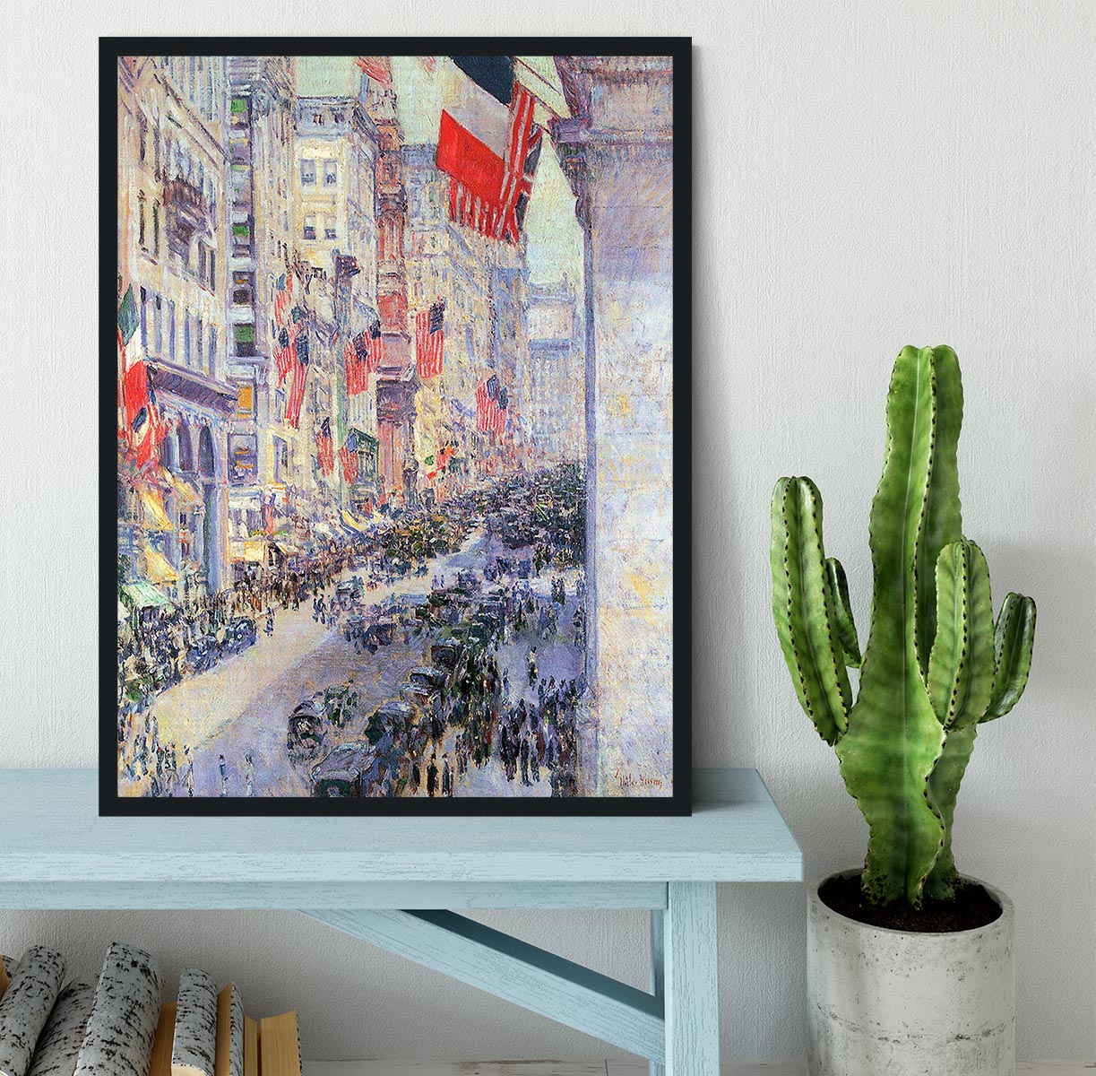 The avenue along 34th Street May 1917 by Hassam Framed Print - Canvas Art Rocks - 2