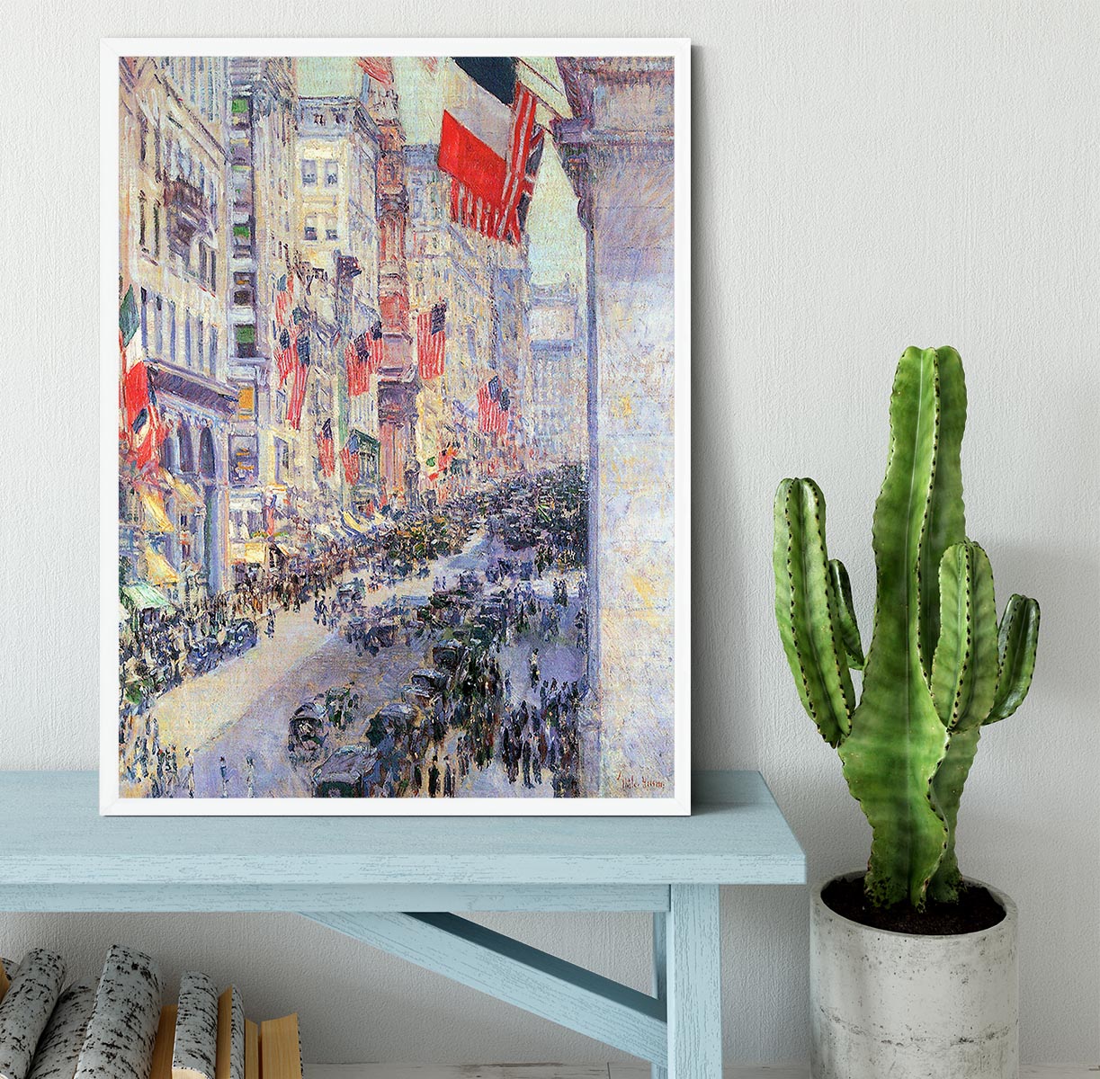 The avenue along 34th Street May 1917 by Hassam Framed Print - Canvas Art Rocks -6