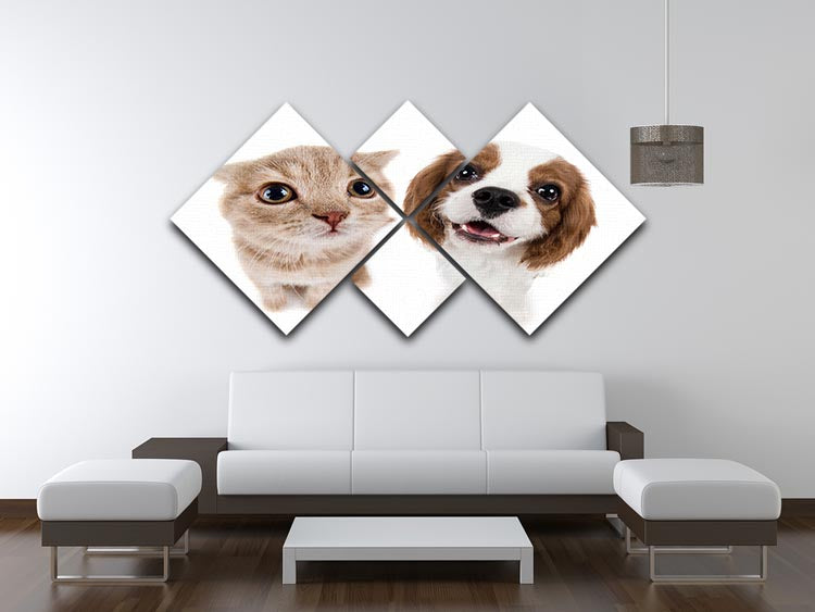The beautiful brown little kitten with dog 4 Square Multi Panel Canvas - Canvas Art Rocks - 3