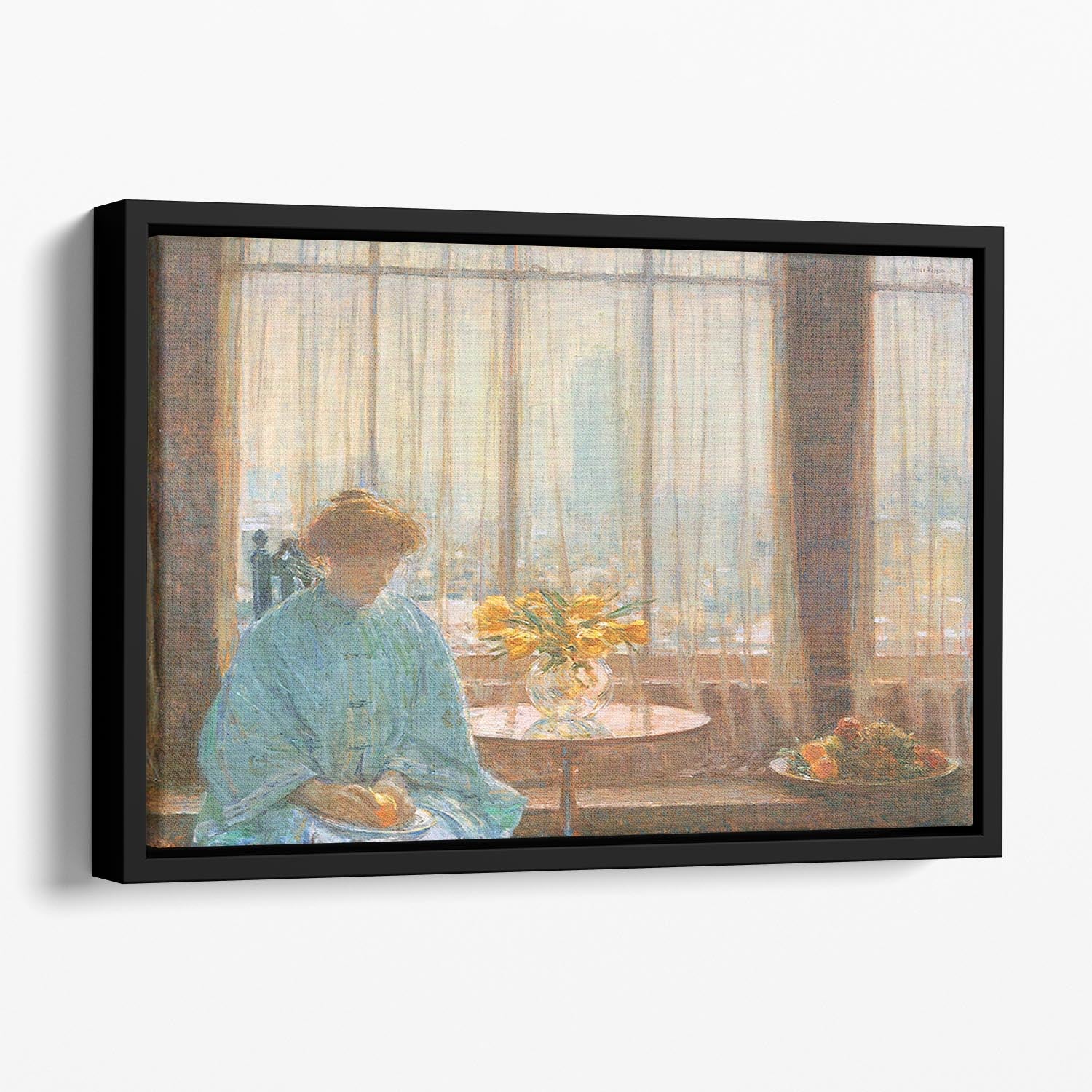 The breakfast room winter morning by Hassam Floating Framed Canvas - Canvas Art Rocks - 1