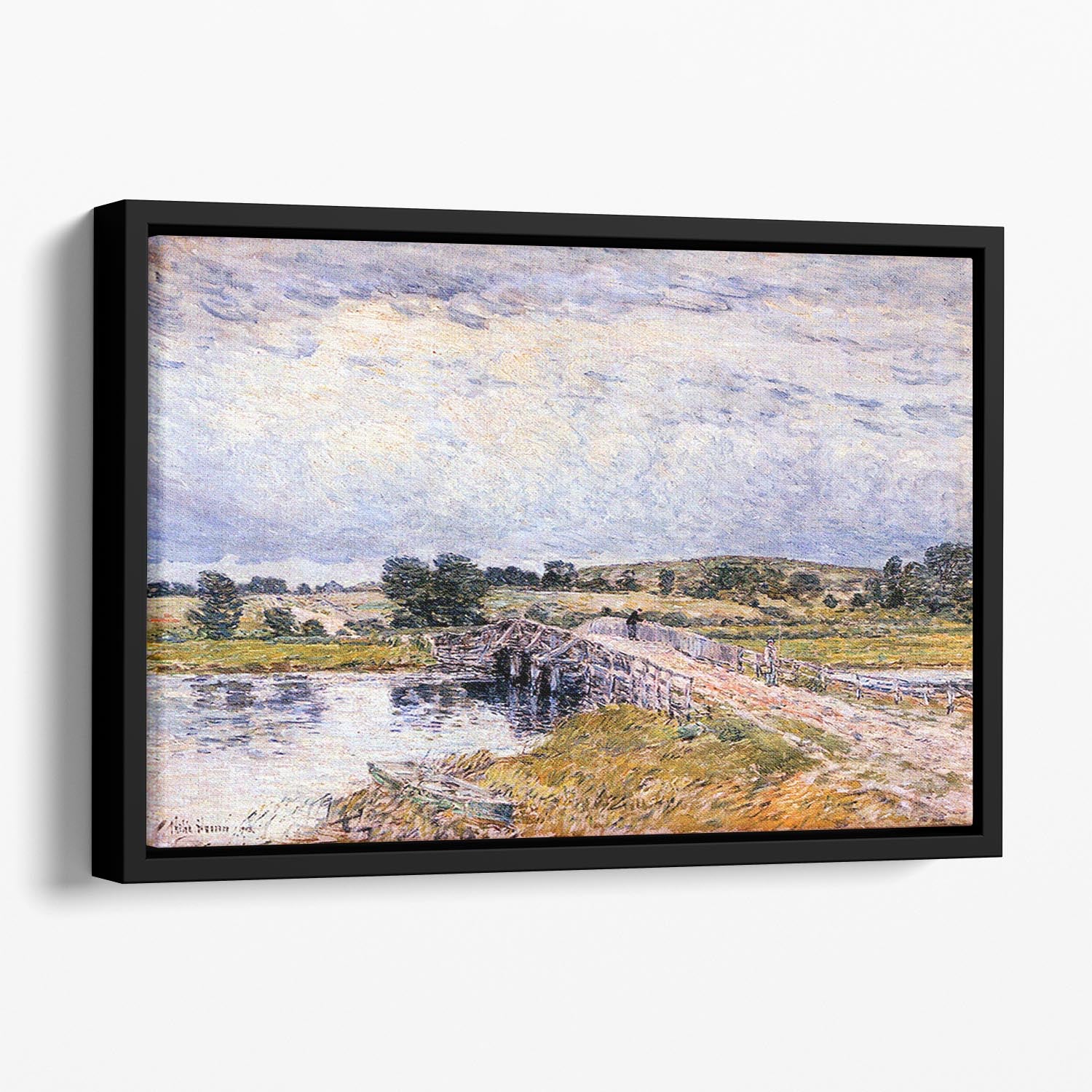 The bridge from Old Lyme by Hassam Floating Framed Canvas - Canvas Art Rocks - 1