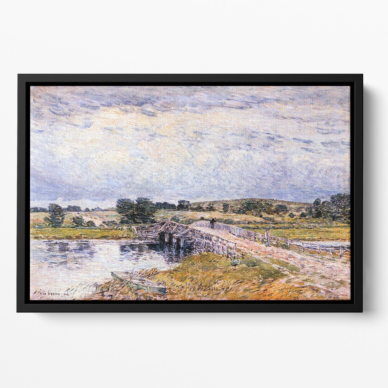 The bridge from Old Lyme by Hassam Floating Framed Canvas - Canvas Art Rocks - 2