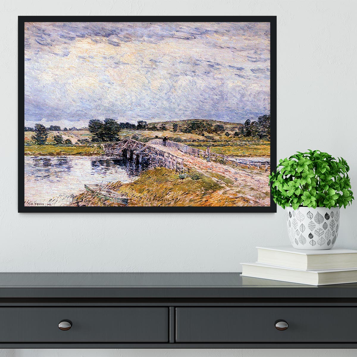 The bridge from Old Lyme by Hassam Framed Print - Canvas Art Rocks - 2