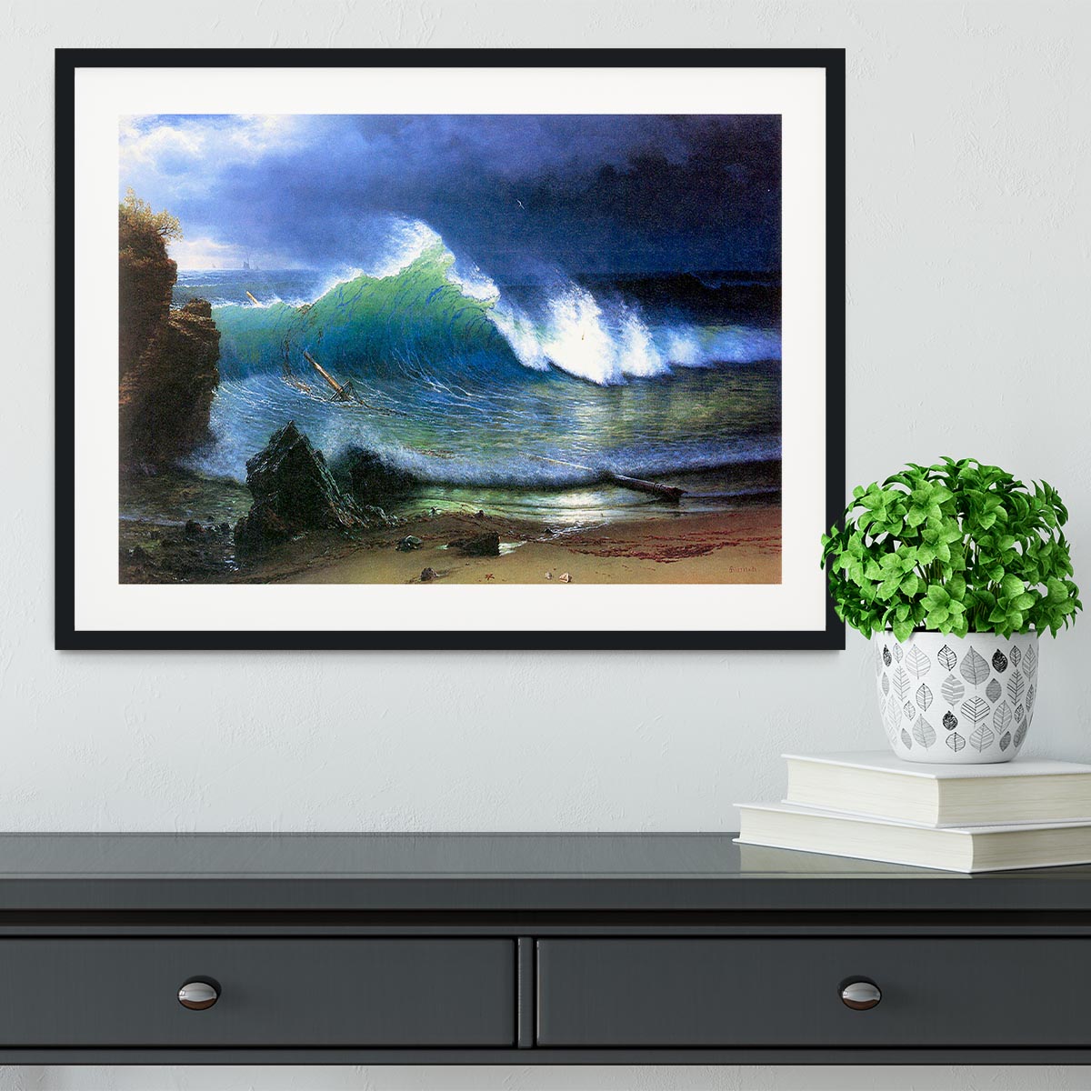 The coast of the Turquoise sea by Bierstadt Framed Print - Canvas Art Rocks - 1