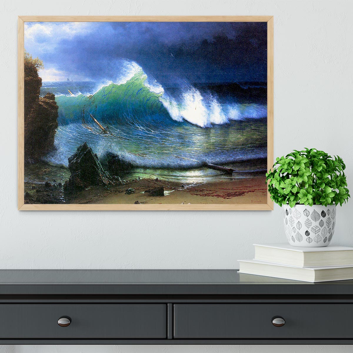 The coast of the Turquoise sea by Bierstadt Framed Print - Canvas Art Rocks - 4