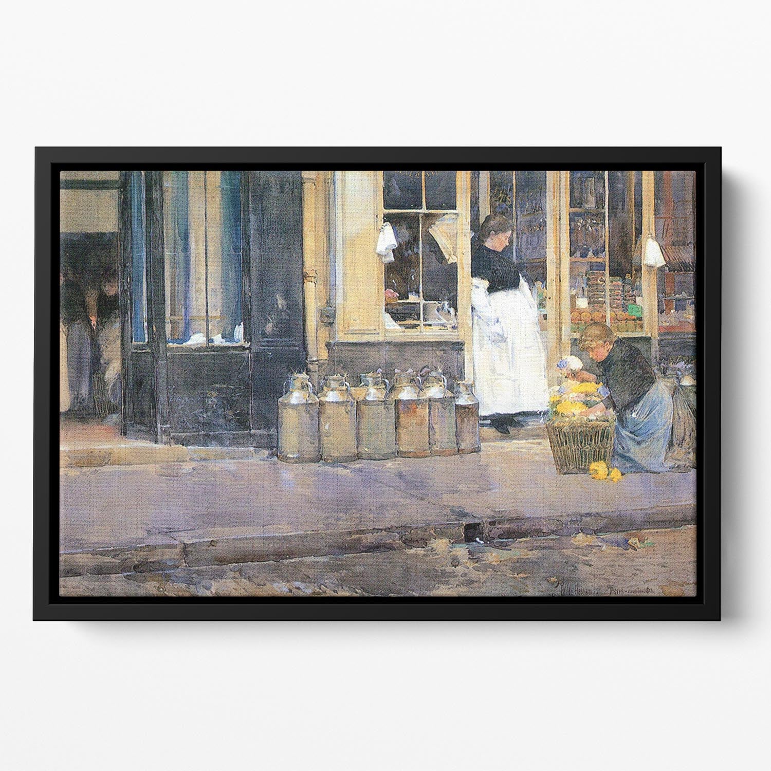 The flower girls and the milk vendor by Hassam Floating Framed Canvas - Canvas Art Rocks - 2