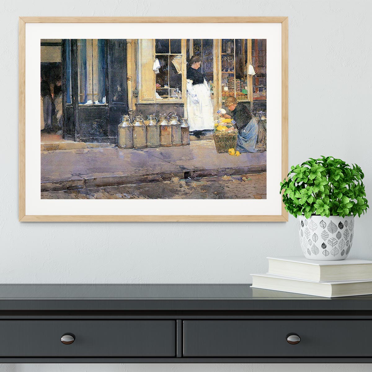 The flower girls and the milk vendor by Hassam Framed Print - Canvas Art Rocks - 3