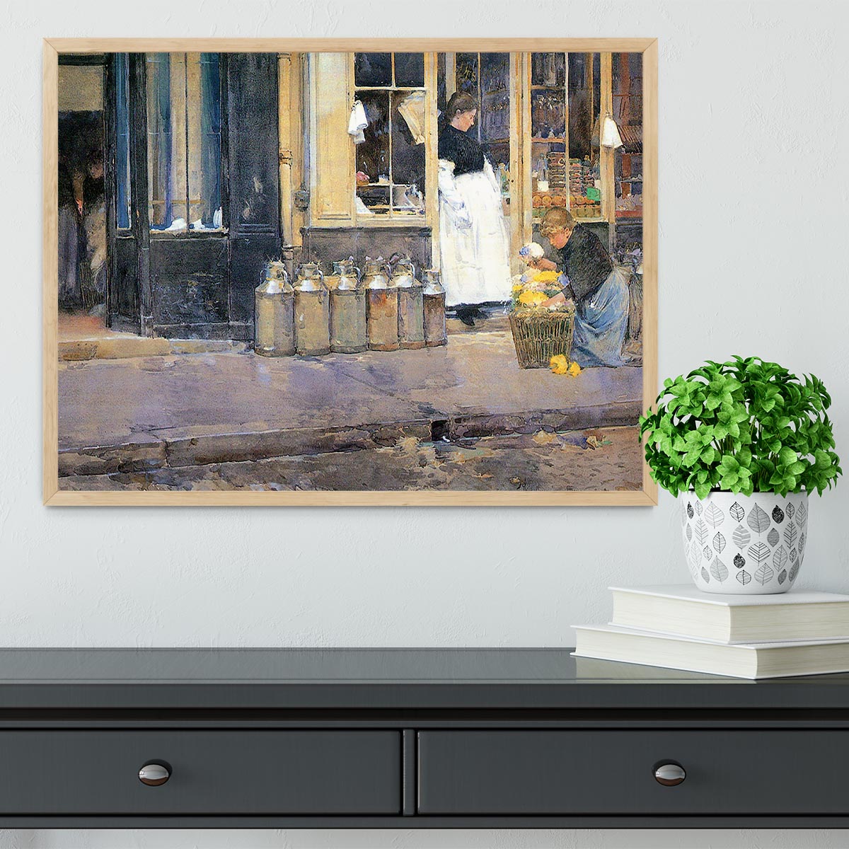 The flower girls and the milk vendor by Hassam Framed Print - Canvas Art Rocks - 4