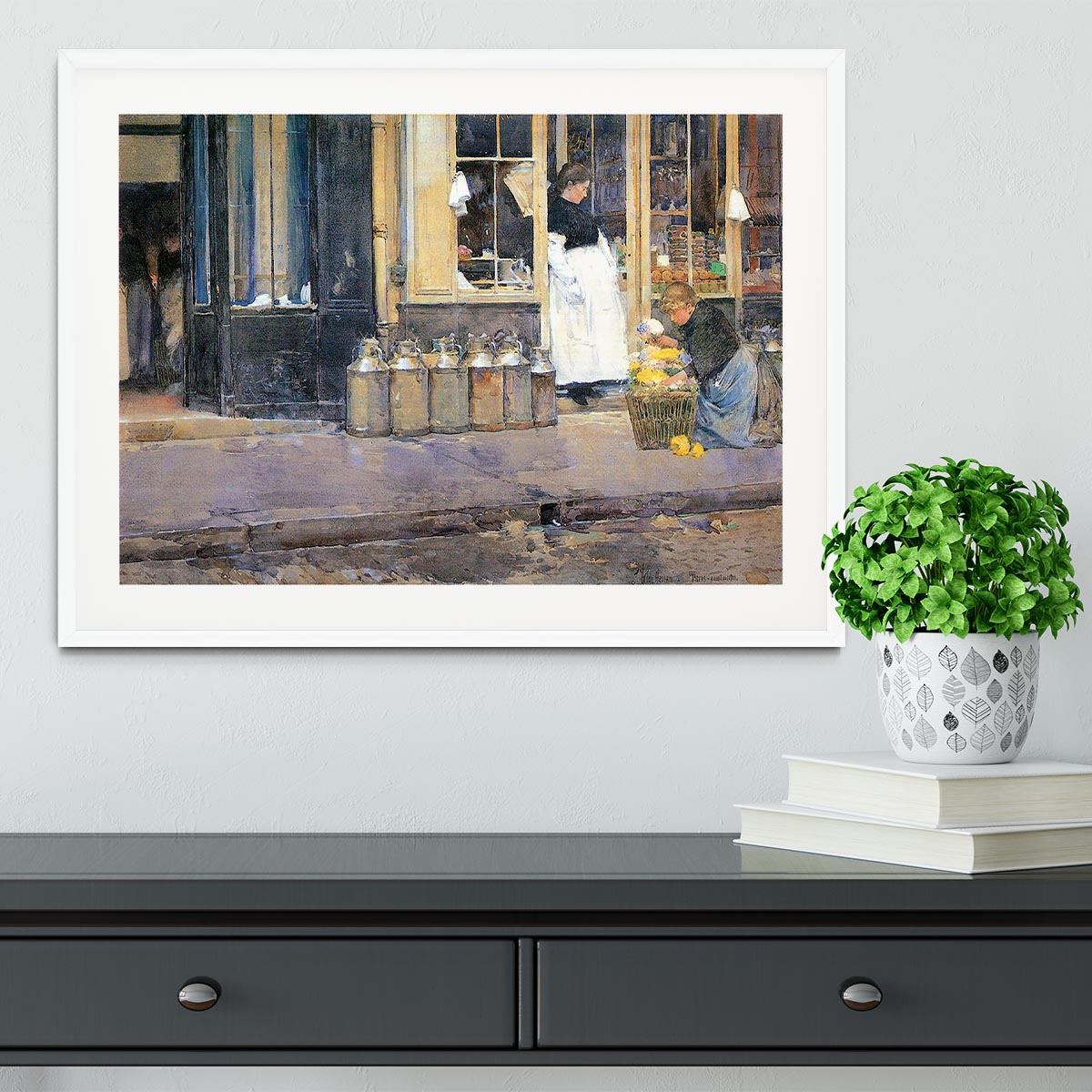 The flower girls and the milk vendor by Hassam Framed Print - Canvas Art Rocks - 5