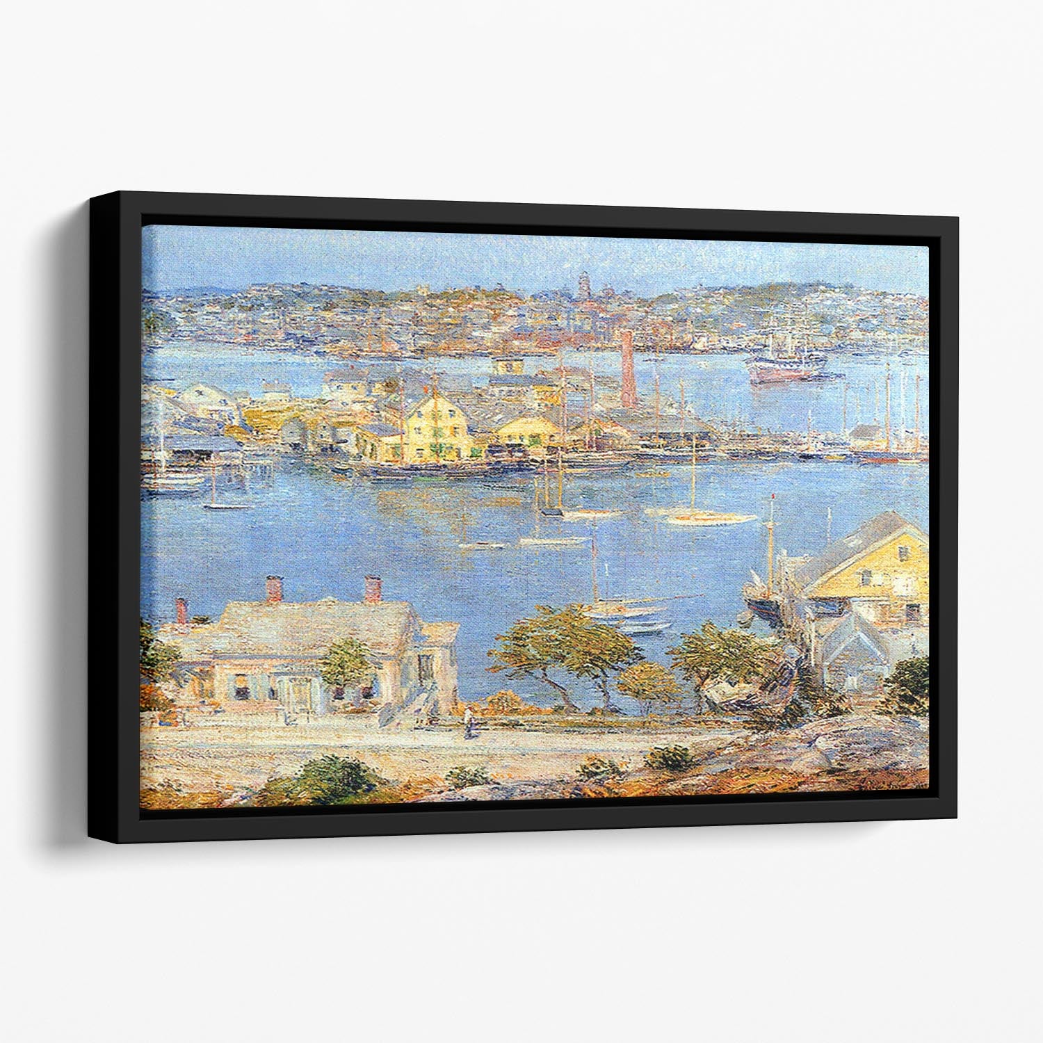 The port of Gloucester 1 by Hassam Floating Framed Canvas - Canvas Art Rocks - 1