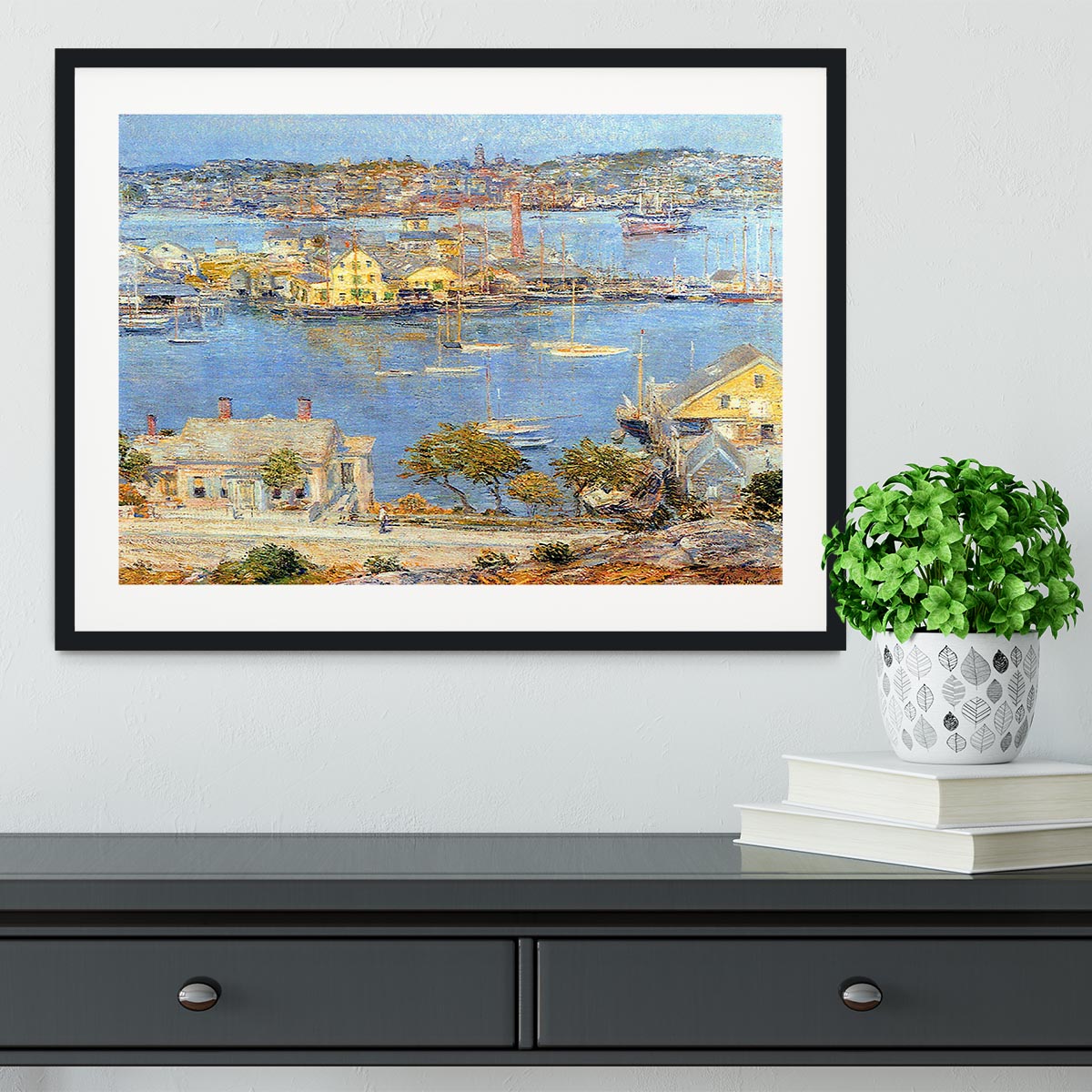 The port of Gloucester 1 by Hassam Framed Print - Canvas Art Rocks - 1