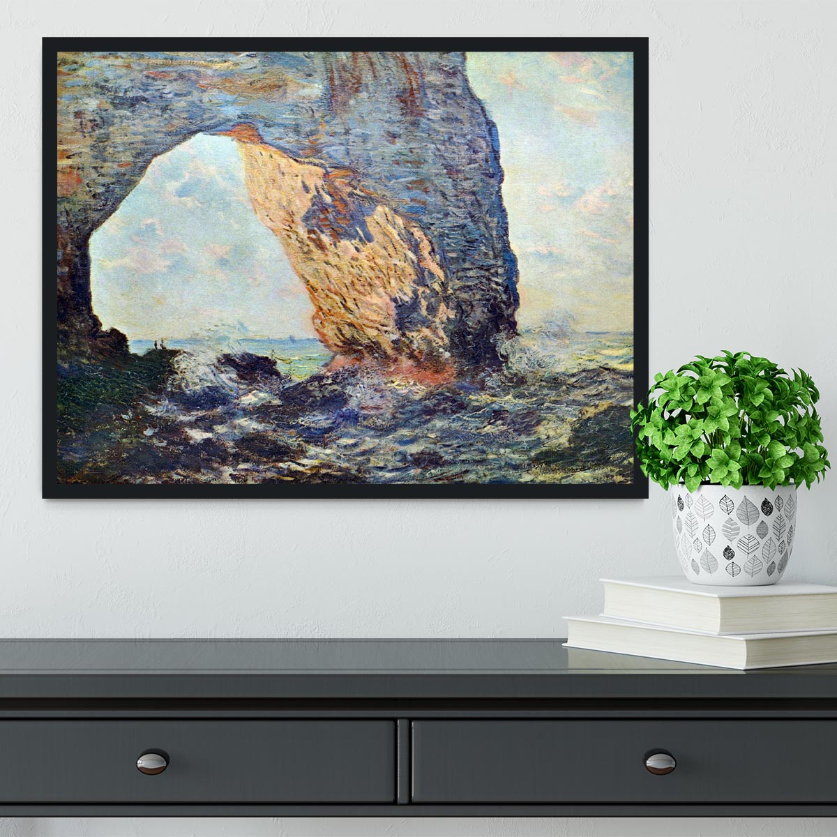 The rocky cliffs of etretat La Porte man 1 by Monet Framed Print - Canvas Art Rocks - 2