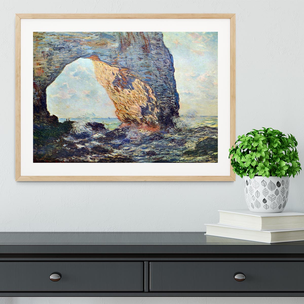 The rocky cliffs of etretat La Porte man 1 by Monet Framed Print - Canvas Art Rocks - 3