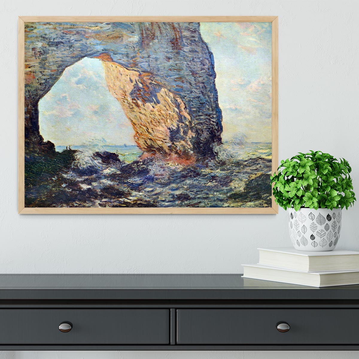 The rocky cliffs of etretat La Porte man 1 by Monet Framed Print - Canvas Art Rocks - 4