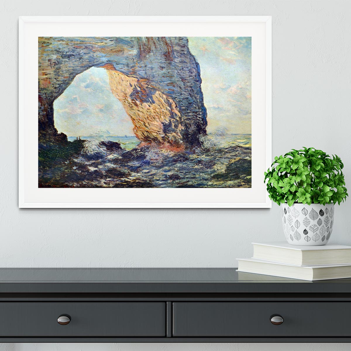 The rocky cliffs of etretat La Porte man 1 by Monet Framed Print - Canvas Art Rocks - 5