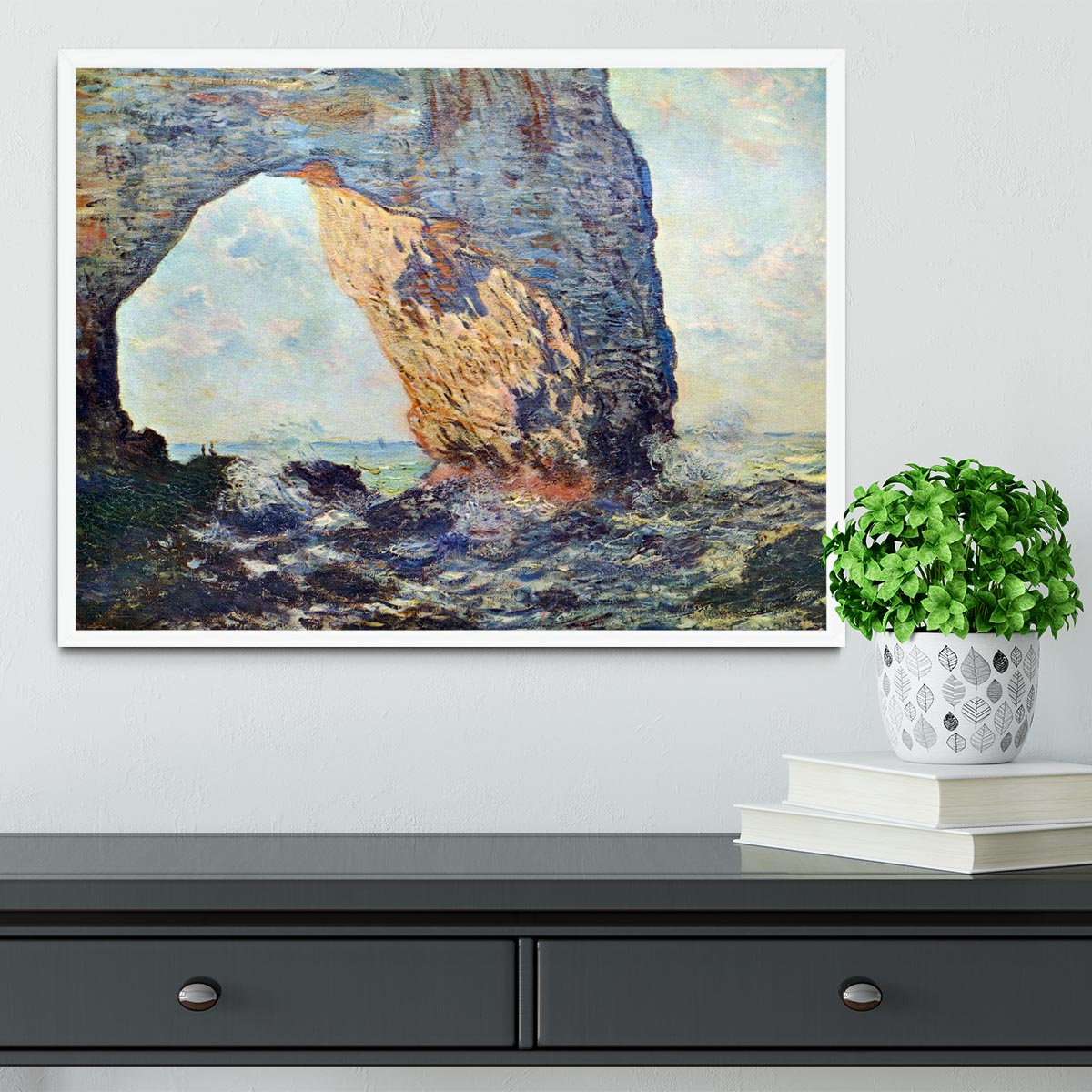 The rocky cliffs of etretat La Porte man 1 by Monet Framed Print - Canvas Art Rocks -6
