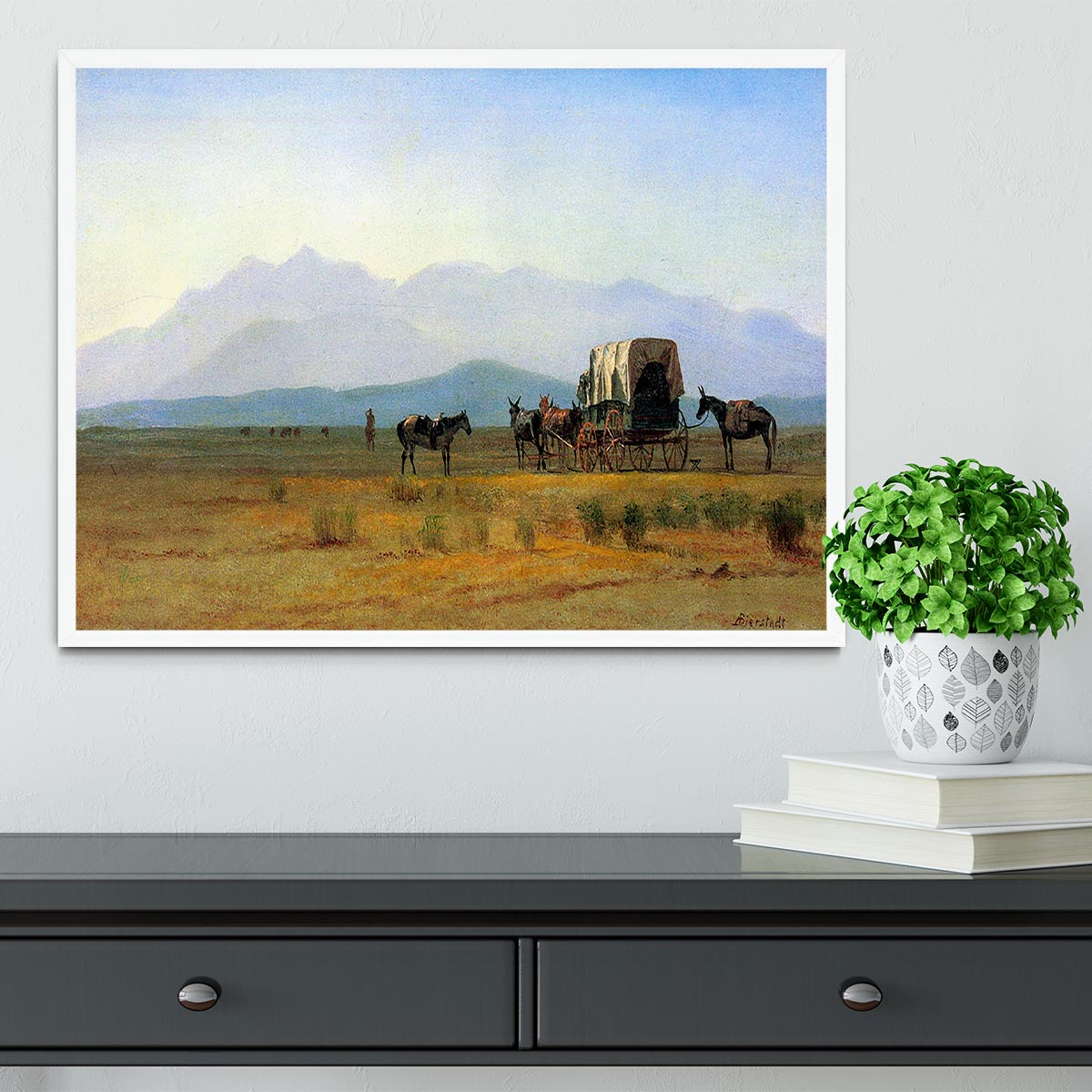 The stagecoach in the Rockies by Bierstadt Framed Print - Canvas Art Rocks -6