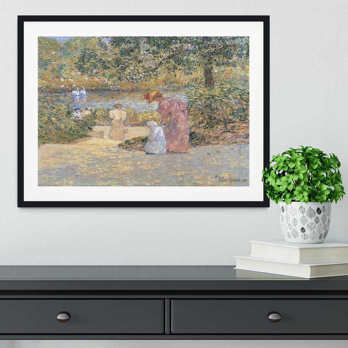 The staircase at Central Park by Hassam Framed Print - Canvas Art Rocks - 1