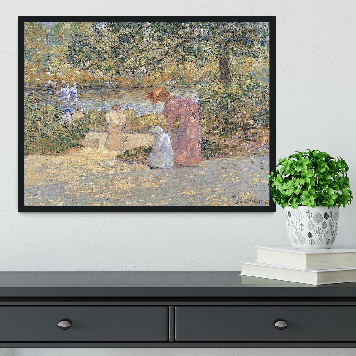 The staircase at Central Park by Hassam Framed Print - Canvas Art Rocks - 2