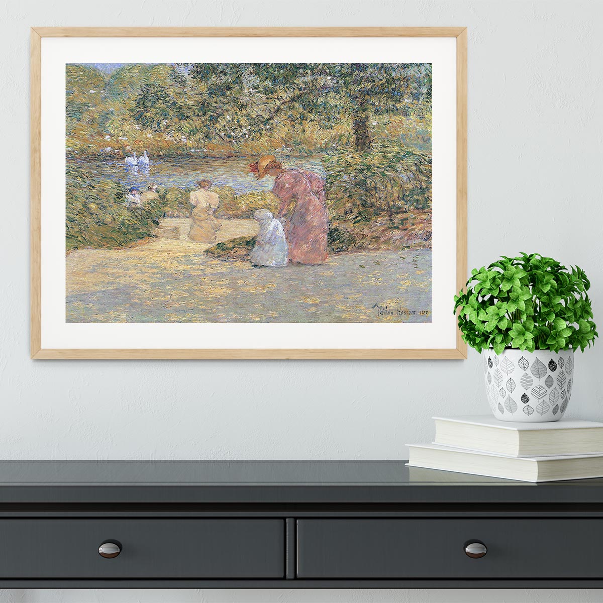 The staircase at Central Park by Hassam Framed Print - Canvas Art Rocks - 3