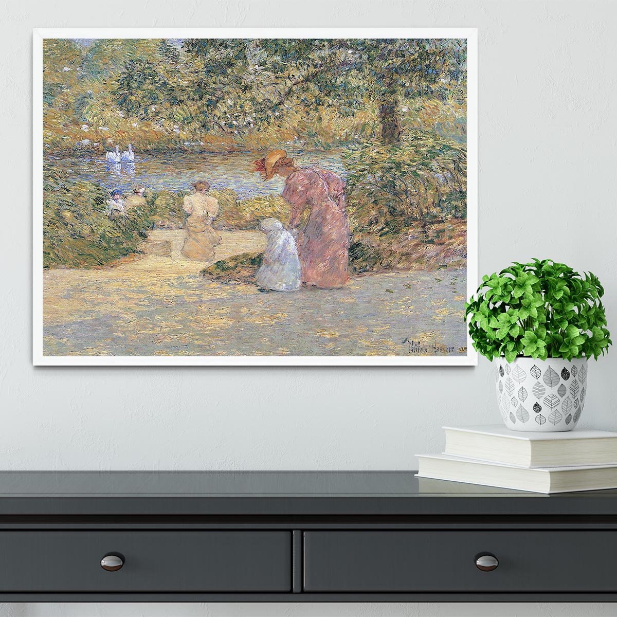 The staircase at Central Park by Hassam Framed Print - Canvas Art Rocks -6