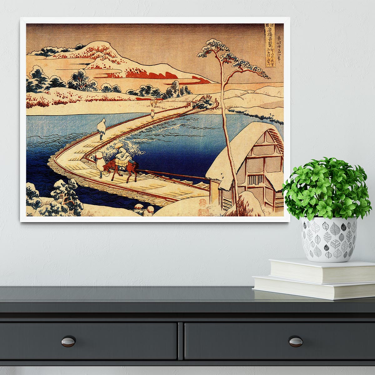 The swimming bridge of Sano by Hokusai Framed Print - Canvas Art Rocks -6