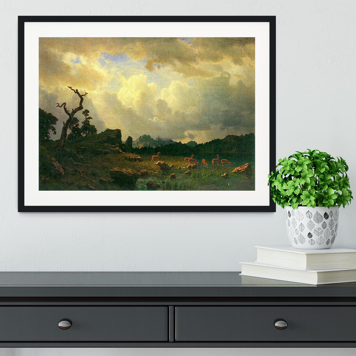 Thunderstorms in the Rocky Mountains by Bierstadt Framed Print - Canvas Art Rocks - 1