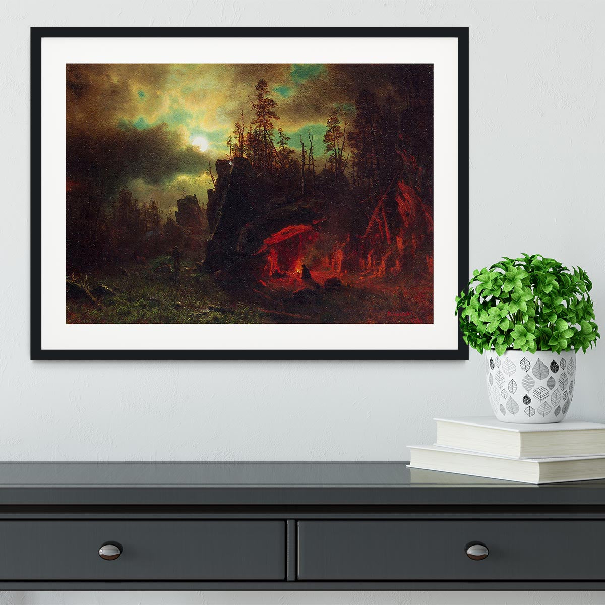 Trapper's camp by Bierstadt Framed Print - Canvas Art Rocks - 1