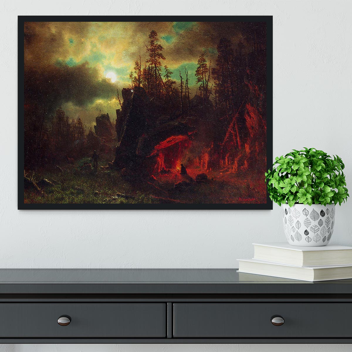 Trapper's camp by Bierstadt Framed Print - Canvas Art Rocks - 2