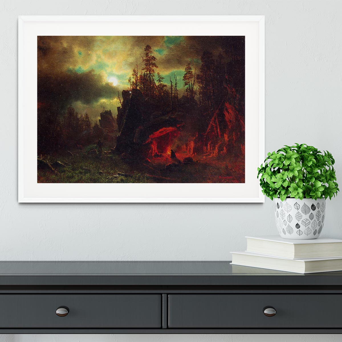 Trapper's camp by Bierstadt Framed Print - Canvas Art Rocks - 5