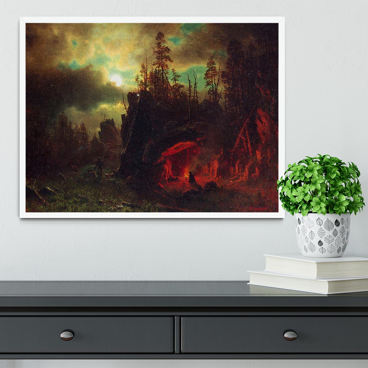 Trapper's camp by Bierstadt Framed Print - Canvas Art Rocks -6