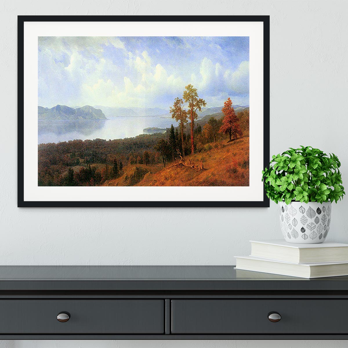 View of the Hudson River Vally by Bierstadt Framed Print - Canvas Art Rocks - 1