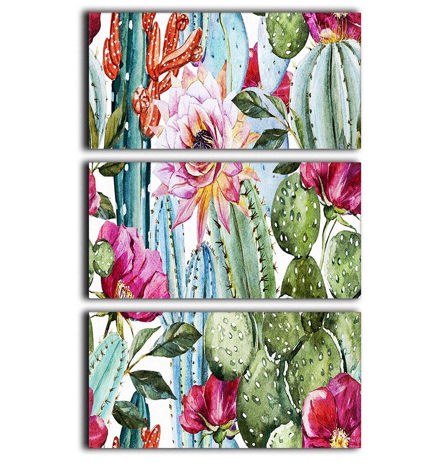 Watercolor cactus pattern 3 Split Panel Canvas Print - Canvas Art Rocks - 1