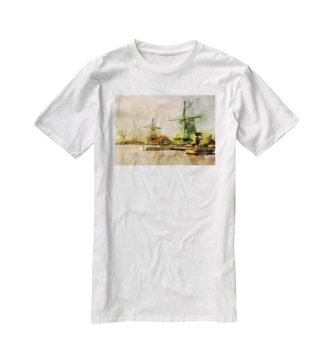 Watercolour Wind Mills T-Shirt - Canvas Art Rocks - 5