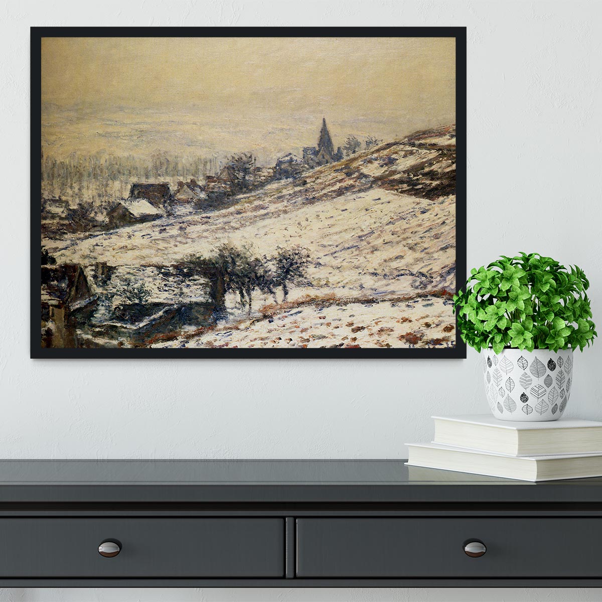 Winter At Giverny 1885 by Monet Framed Print - Canvas Art Rocks - 2