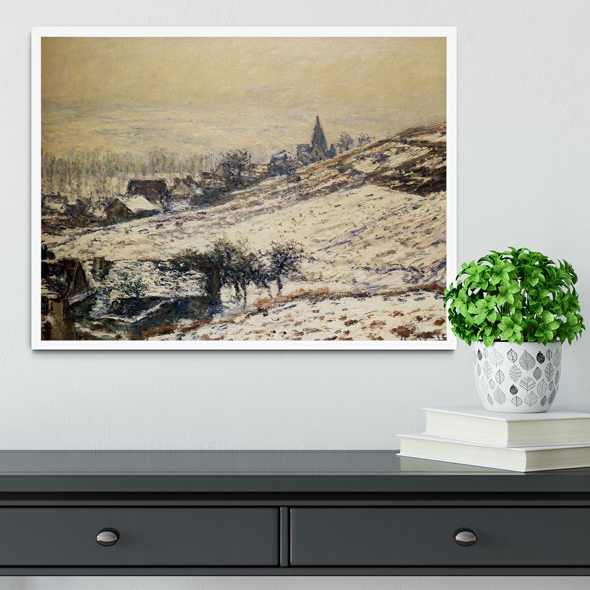 Winter At Giverny 1885 by Monet Framed Print - Canvas Art Rocks -6