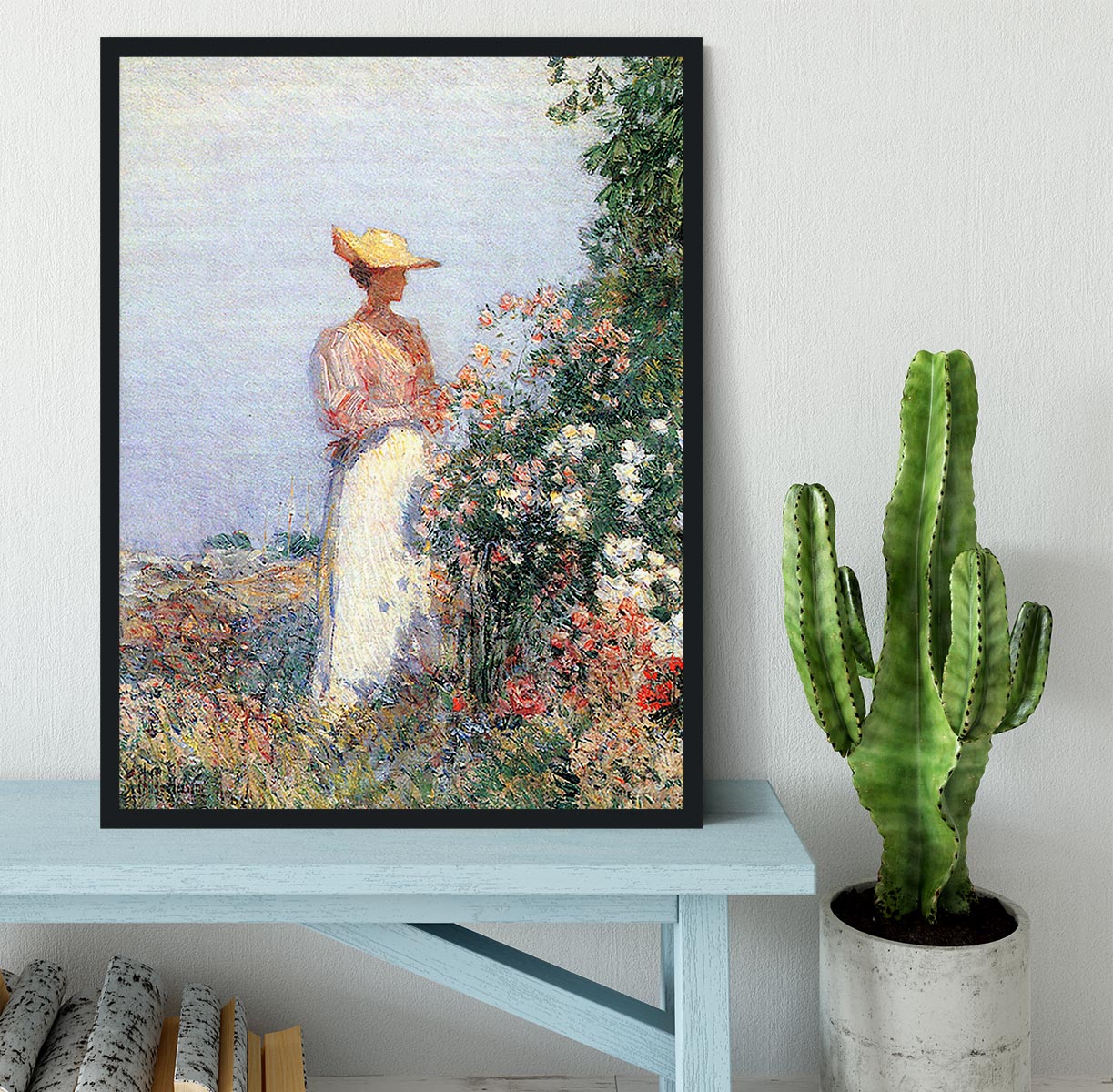 Woman in Garden by Hassam Framed Print - Canvas Art Rocks - 2