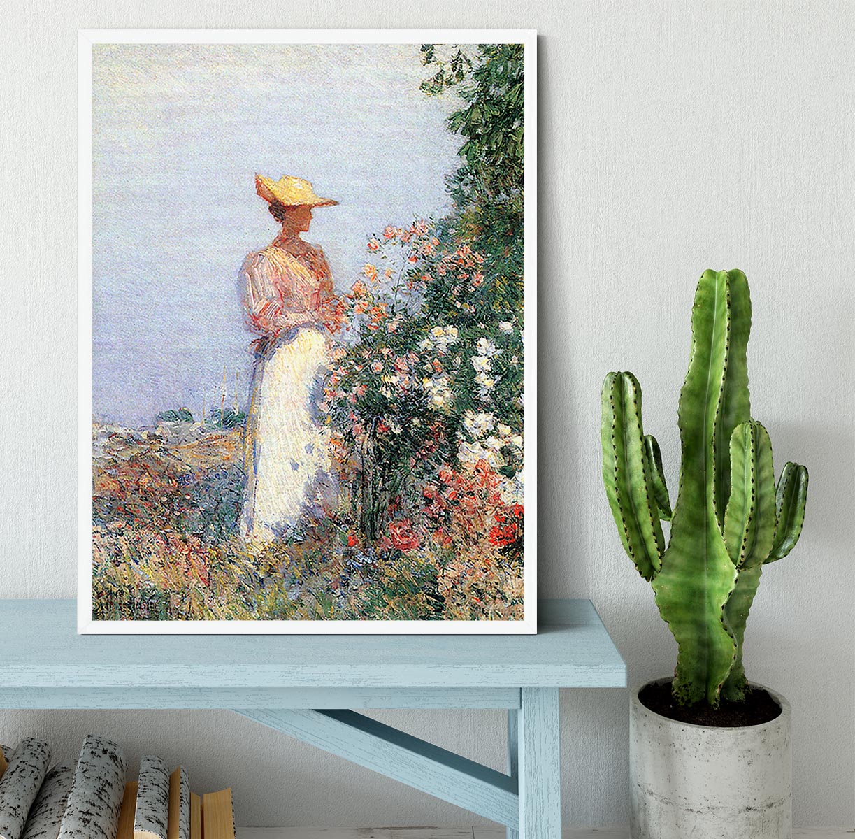 Woman in Garden by Hassam Framed Print - Canvas Art Rocks -6