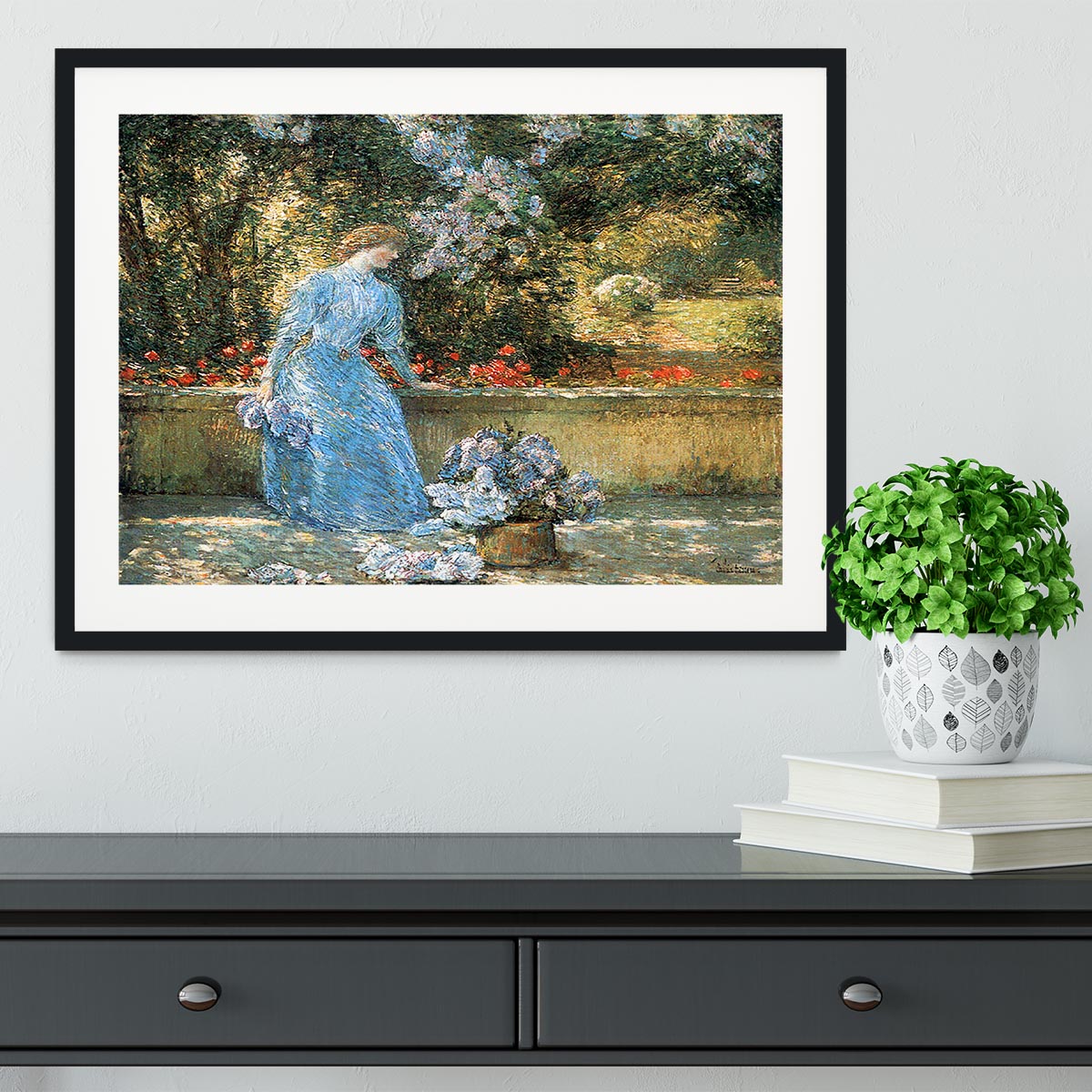 Woman in park by Hassam Framed Print - Canvas Art Rocks - 1