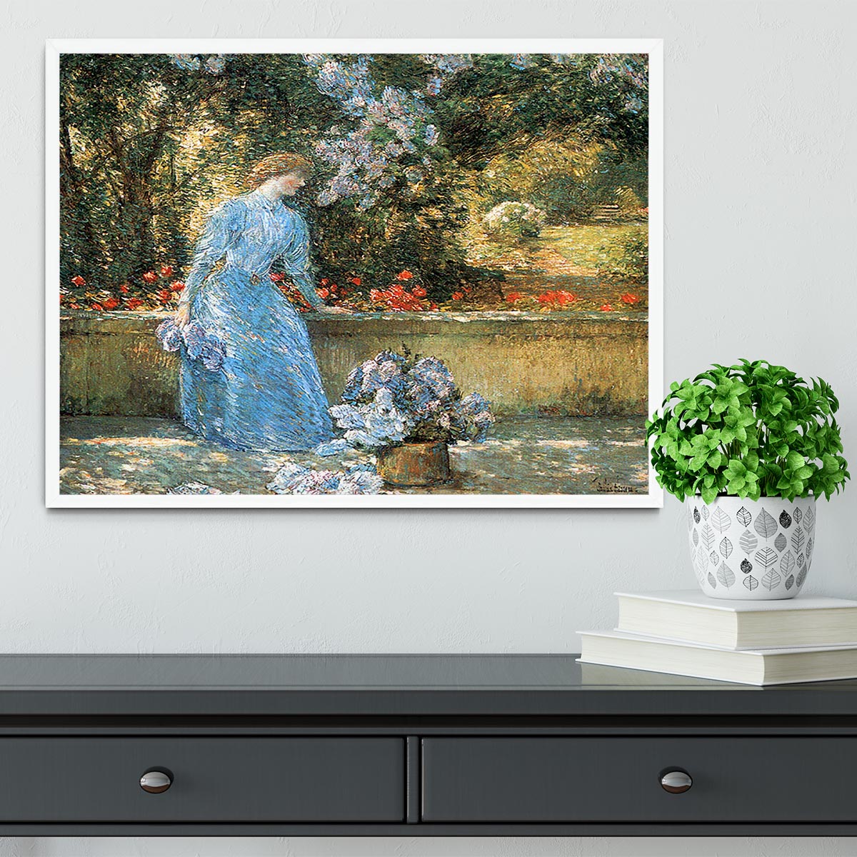 Woman in park by Hassam Framed Print - Canvas Art Rocks -6