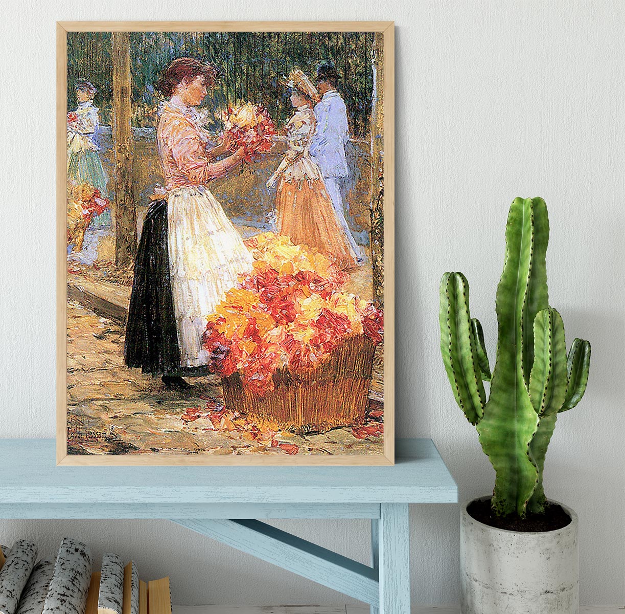 Woman sells flowers by Hassam Framed Print - Canvas Art Rocks - 4