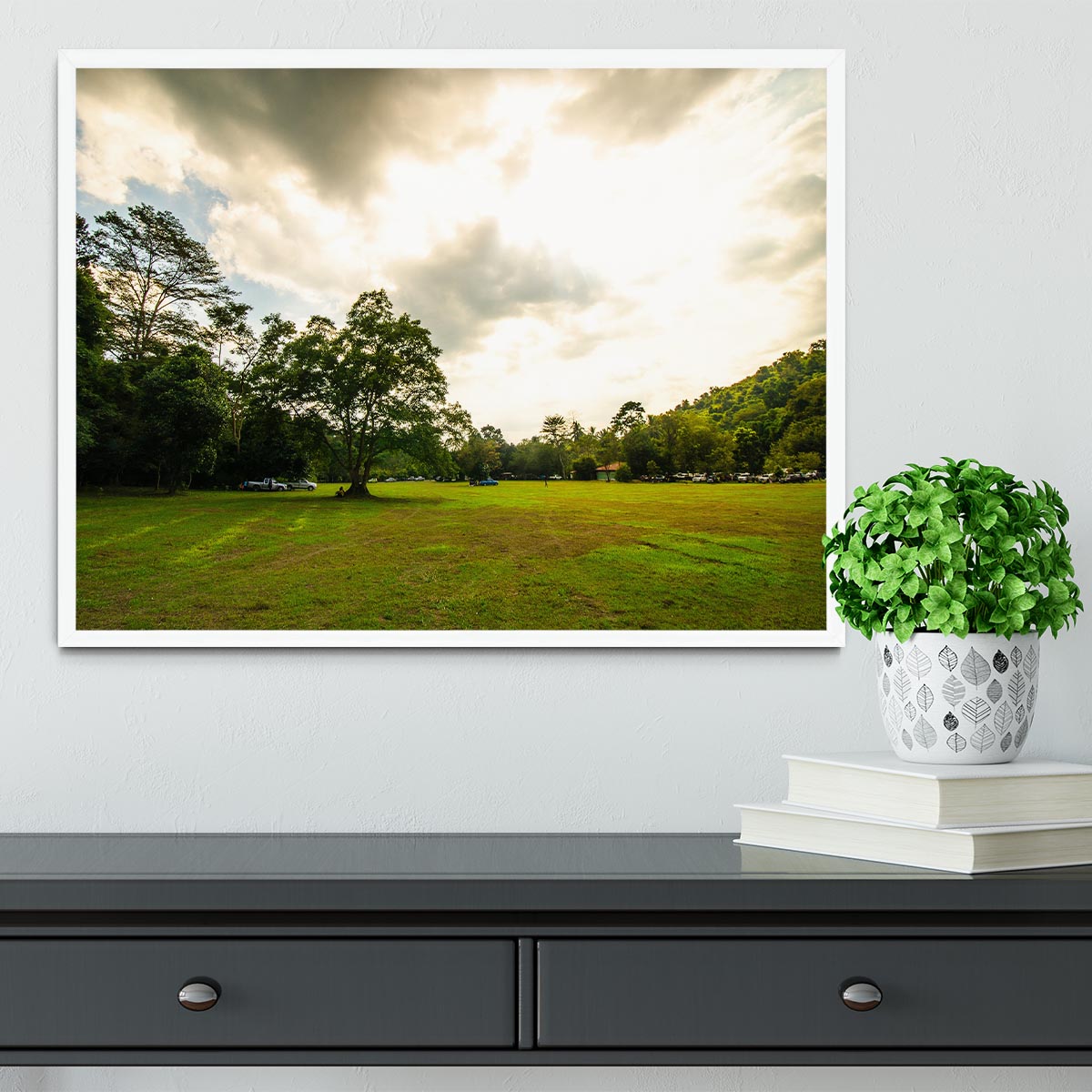 grass and bigtree in the forrest Framed Print - Canvas Art Rocks -6