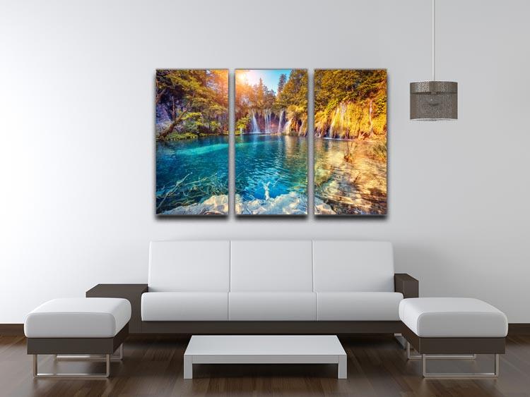 turquoise water and sunny beams 3 Split Panel Canvas Print - Canvas Art Rocks - 3
