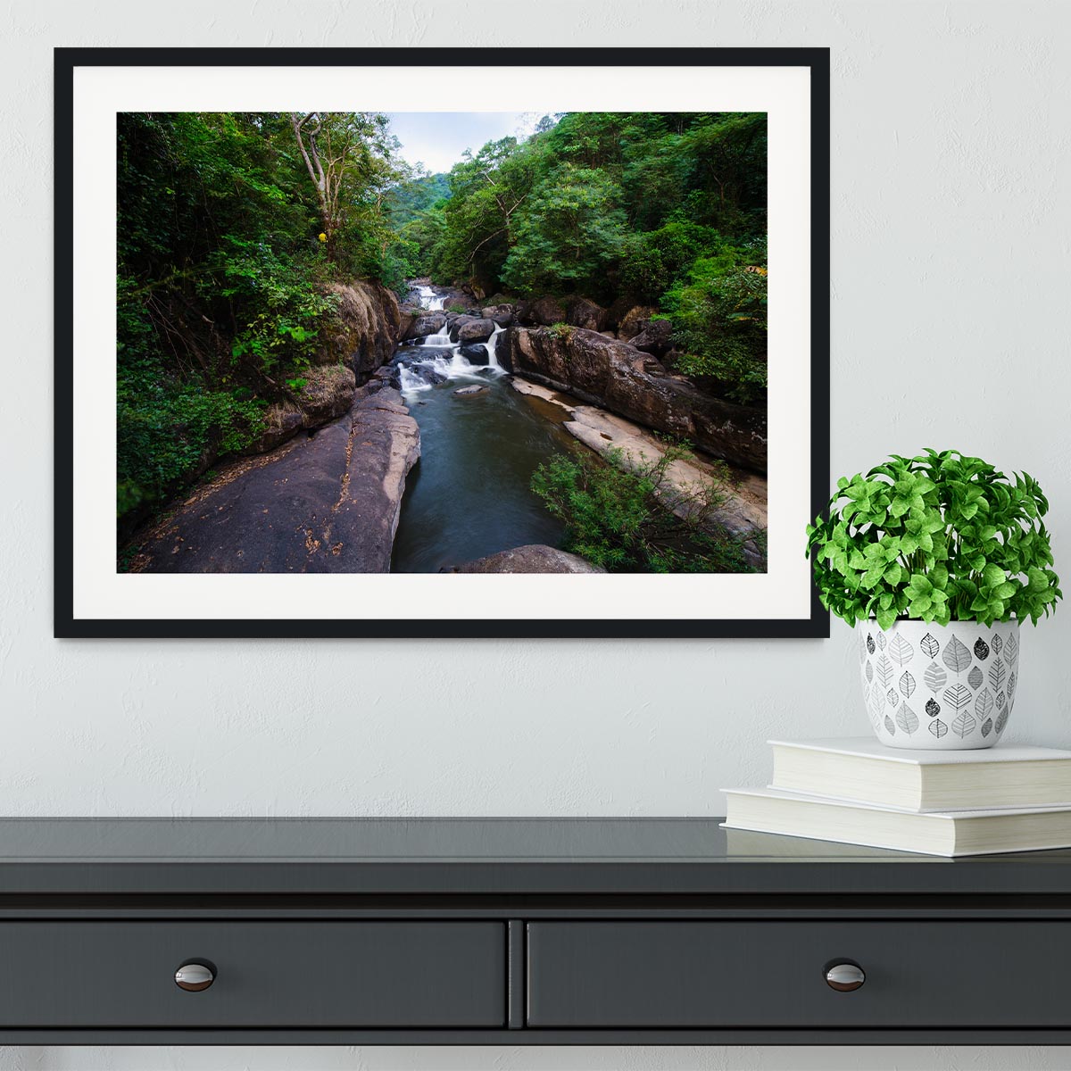 water fall in the forest Framed Print - Canvas Art Rocks - 1