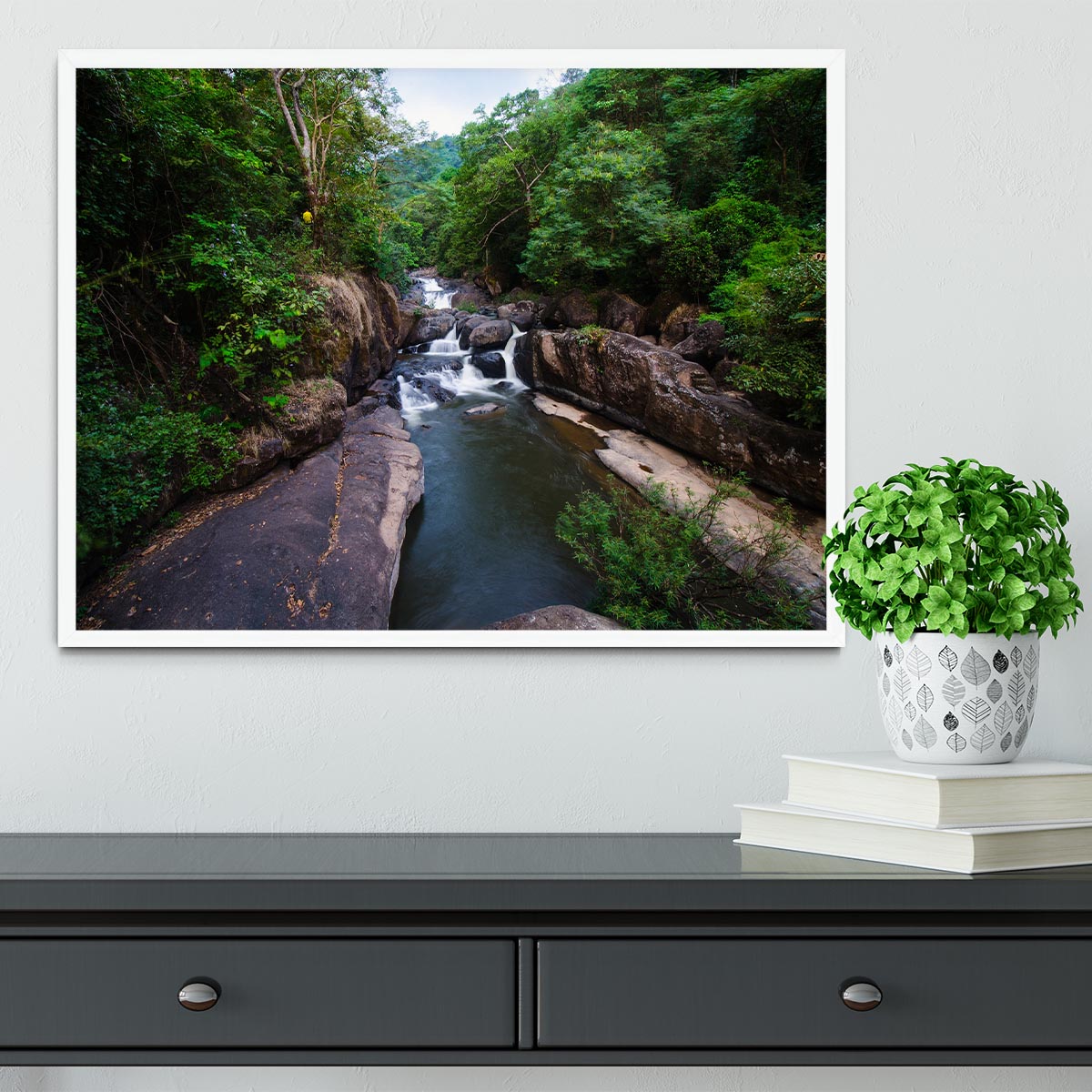 water fall in the forest Framed Print - Canvas Art Rocks -6
